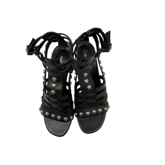 Saint Laurent Leather Studded Open Toe Gladiator Sandals Black Women's Size 35 - Picture 2 of 6